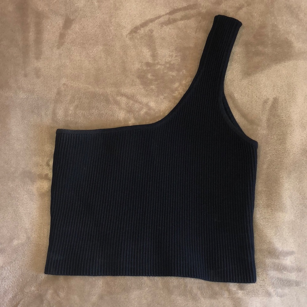 Kendall and Kylie black ribbed one shoulder top
